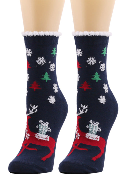 Floral Festive Christmas Socks - Women's Holiday Fashion Statement