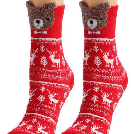 Festive Cartoon Striped Women's Socks - Cozy Holiday Footwear