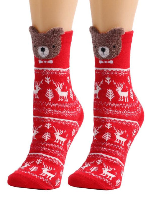 Festive Cartoon Striped Women's Socks - Cozy Holiday Footwear