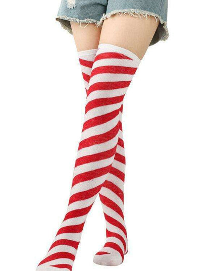 Joyful Holiday Over-the-Knee Socks with Charming Floral Print