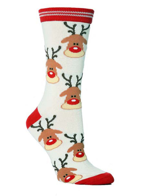Holiday Festive Christmas Floral Pattern Cotton Socks for Women