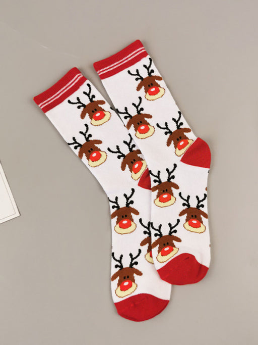 Holiday Festive Christmas Floral Pattern Cotton Socks for Women