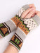 Christmas Tree Patterned Fingerless Wool Gloves - Women's Festive Holiday Accessory