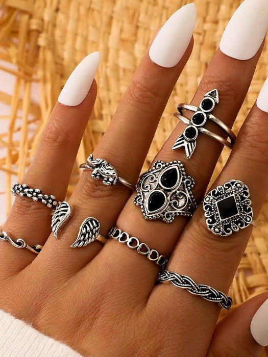 Lotus Sunflower Geometric Alloy Ring Set with Unique Self-Designed Patterns