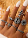 Lotus Sunflower Geometric Alloy Ring Set with Personality-Inspired Designs