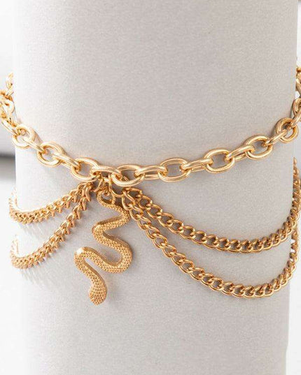 Serpent Heart Charm Triple-Layered Anklet with Elegant Tassel