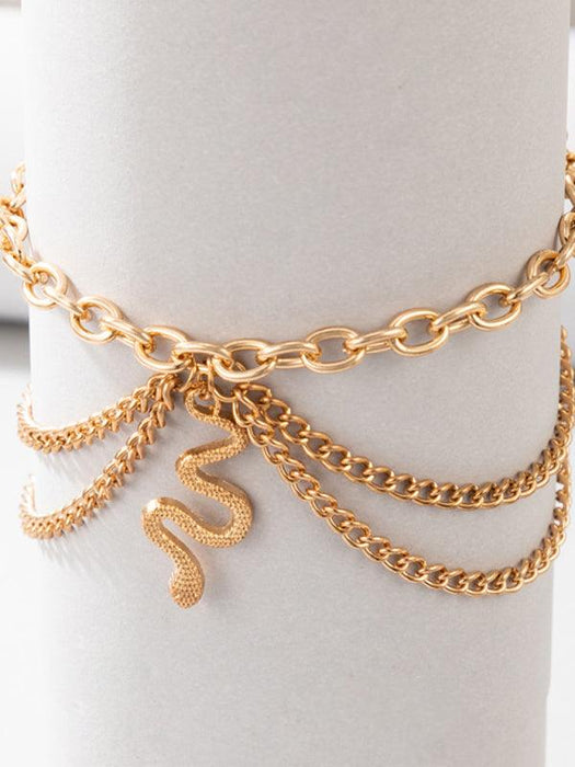 Serpent Heart Charm Triple-Layered Anklet with Elegant Tassel