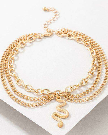 Serpent Heart Charm Triple-Layered Anklet with Elegant Tassel