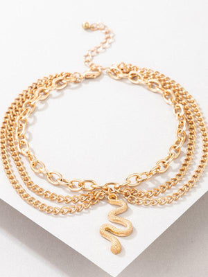 Gold heart-shaped chain anklet tassel snake-shaped pendant three-layer anklet for women-kakaclo-Pattern2-F-Très Elite