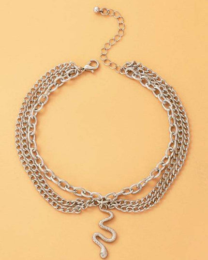 Serpent Heart Charm Triple-Layered Anklet with Elegant Tassel