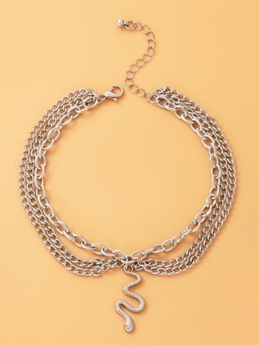 Serpent Heart Charm Triple-Layered Anklet with Elegant Tassel