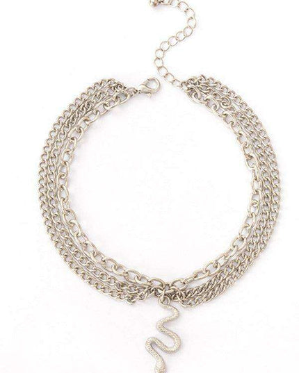 Serpent Heart Charm Triple-Layered Anklet with Elegant Tassel