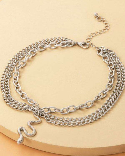 Serpent Heart Charm Triple-Layered Anklet with Elegant Tassel