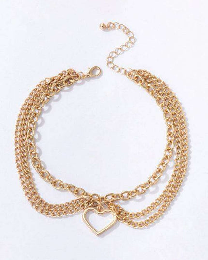 Serpent Heart Charm Triple-Layered Anklet with Elegant Tassel