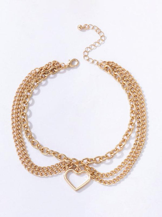 Golden Serpent Tassel Anklet: Stylish Three-Layered Design with Heart Charm