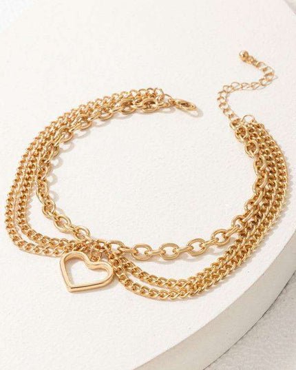 Serpent Heart Charm Triple-Layered Anklet with Elegant Tassel