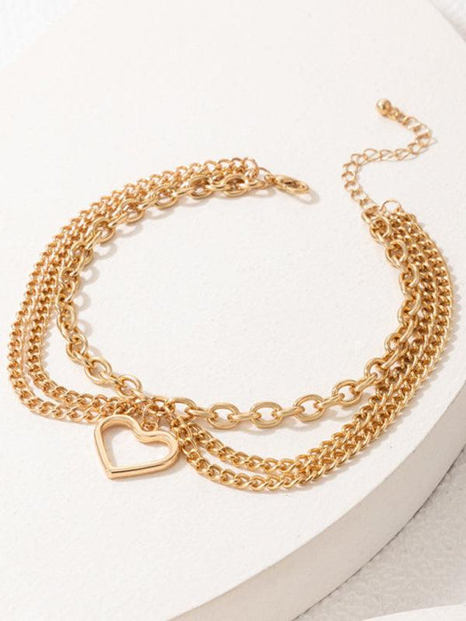 Golden Serpent Tassel Anklet: Exquisite Three-Layered Design with Heart Charm