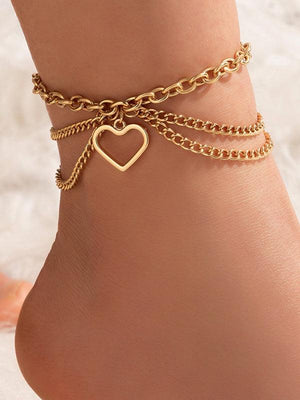 Gold heart-shaped chain anklet tassel snake-shaped pendant three-layer anklet for women-kakaclo-Pattern3-F-Très Elite