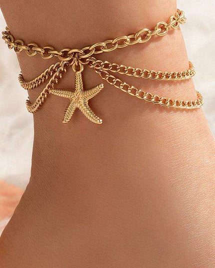 Serpent Heart Charm Triple-Layered Anklet with Elegant Tassel