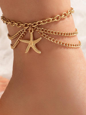 Gold heart-shaped chain anklet tassel snake-shaped pendant three-layer anklet for women-kakaclo-Suit 4-F-Très Elite