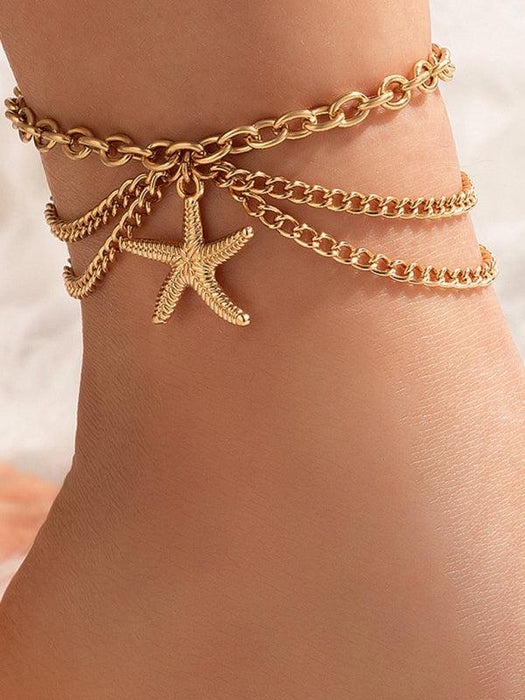 Golden Serpent Tassel Anklet: Stylish Three-Layered Design with Heart Charm