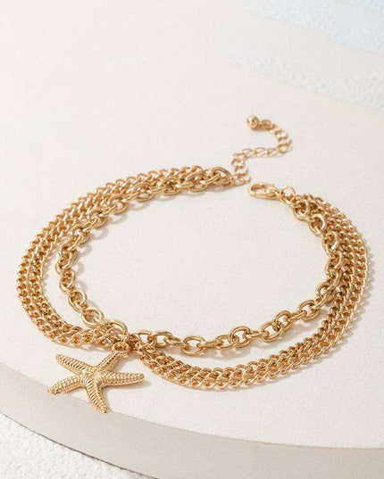 Serpent Heart Charm Triple-Layered Anklet with Elegant Tassel