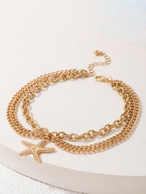 Gold heart-shaped chain anklet tassel snake-shaped pendant three-layer anklet for women-kakaclo-Pattern2-F-Très Elite