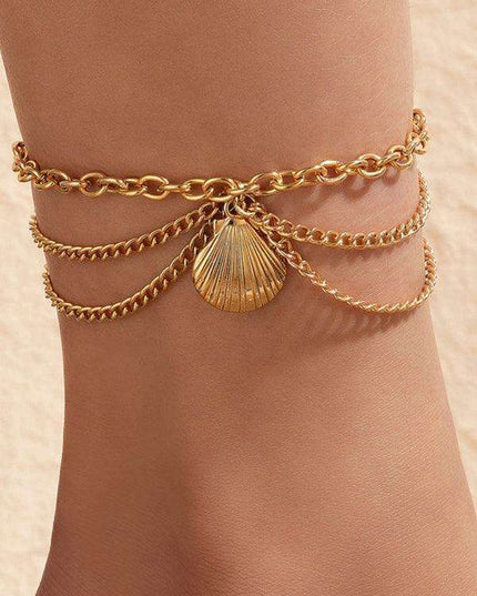 Serpent Heart Charm Triple-Layered Anklet with Elegant Tassel