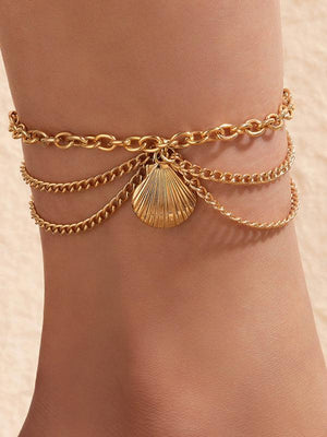 Gold heart-shaped chain anklet tassel snake-shaped pendant three-layer anklet for women-kakaclo-Suit 5-F-Très Elite