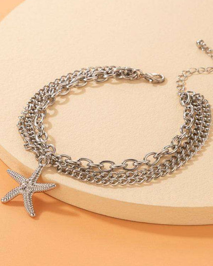 Serpent Heart Charm Triple-Layered Anklet with Elegant Tassel