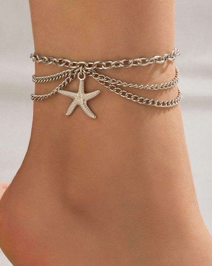 Serpent Heart Charm Triple-Layered Anklet with Elegant Tassel