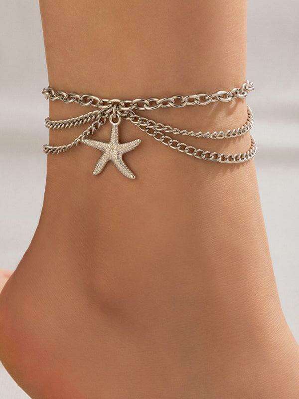 Serpent Heart Charm Triple-Layered Anklet with Elegant Tassel