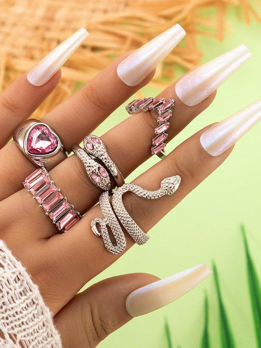 Elegant Snake Charm Gold Alloy Ring Set - Stylish Five-Piece Jewelry Ensemble