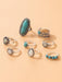 Boho Chic Turquoise Feather Ring Set - 8-Piece Collection with Ethnic Flair