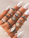 Boho Chic Turquoise Feather Ring Set - 8-Piece Collection with Ethnic Flair
