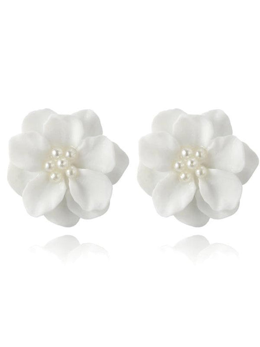Pearl-Adorned White Camellia Statement Earrings for Elegant Style