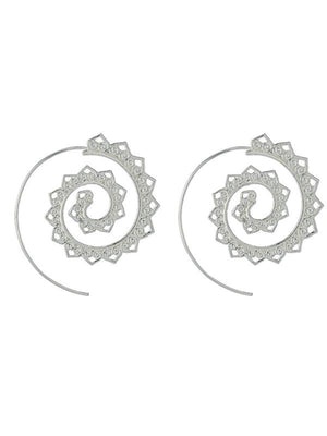 New Oval Spiral Earrings Exaggerated Swirl Gear Heart Shape Vintage Ear Jewelry-kakaclo-Silver-F-Très Elite