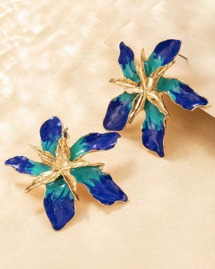 Floral Bloom Alloy Earrings with Drip Oil Detailing