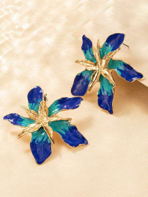 Floral Bloom Alloy Earrings with Drip Oil Detailing