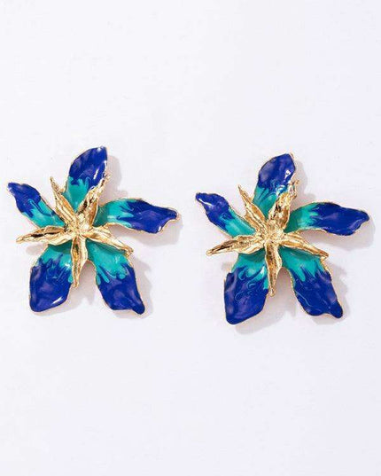 Floral Bloom Alloy Earrings with Drip Oil Detailing