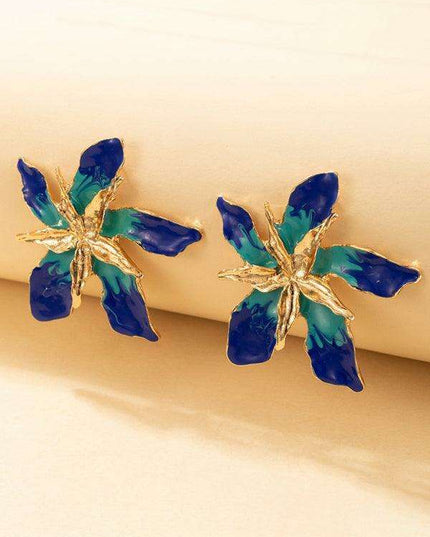 Floral Bloom Alloy Earrings with Drip Oil Detailing