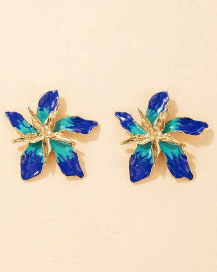 Floral Bloom Alloy Earrings with Drip Oil Detailing
