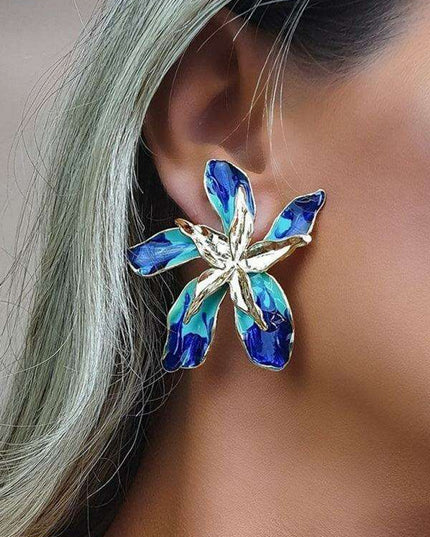 Floral Bloom Alloy Earrings with Drip Oil Detailing