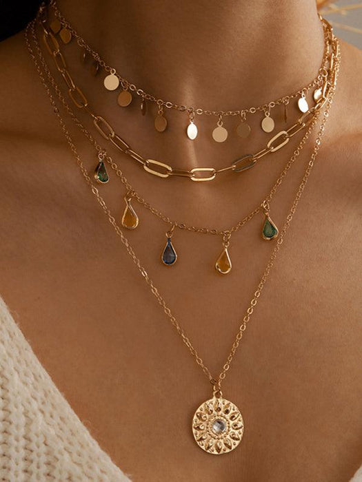 Dazzling Rhinestone Tassel Layered Necklace with Geometric Flair
