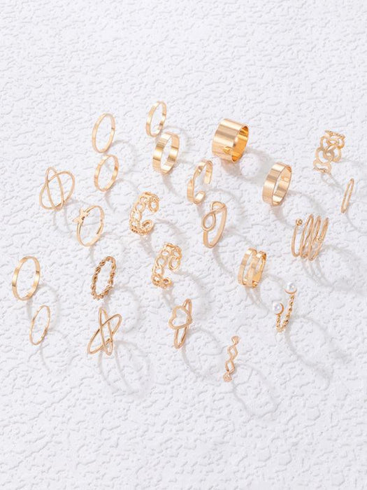 New niche design butterfly 8-character open ring set cross love pearl 23-piece ring-kakaclo-Golden-F-Très Elite