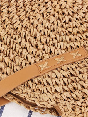 Round shoulder straw woven bag woven bag beach bag fashion women's bag straw woven bag-kakaclo-Khaki-S-Très Elite