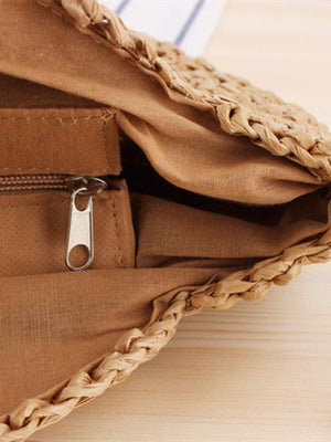 Round shoulder straw woven bag woven bag beach bag fashion women's bag straw woven bag-kakaclo-Khaki-S-Très Elite