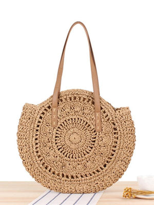 Round shoulder straw woven bag woven bag beach bag fashion women's bag straw woven bag-kakaclo-Brown-S-Très Elite