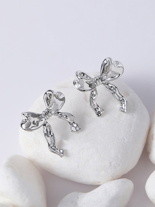 Elegant 925 Sterling Silver Bow Stud Earrings - Stylish Feminine Accent