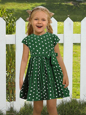 Kid's Polka Dot Waist Tie Dress-kakaclo-Green-XS-Très Elite